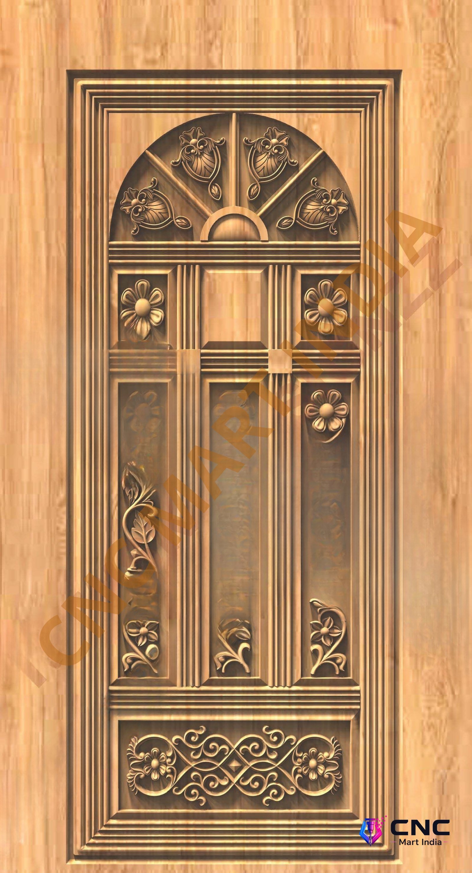 GSK EMBOSSING - EMD-23 Elegant Floral Archway Carved Wooden Door 3D Model